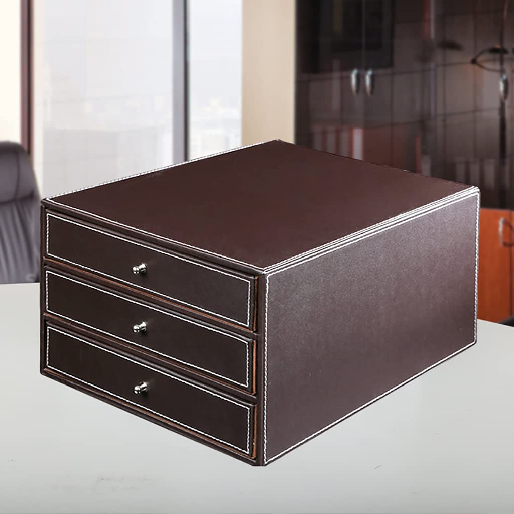 Schubladenbox,Bürobox mit 3 Schüben,Ablageboxen,Ordner a4 Breit,Schubladenbox Pappe,PU-Leder Chubladenbox zur Dokumentenablage,Stehsammler,Briefablag,für Bürobedarf