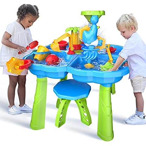 Sand Water Table for Toddlers, 4 in 1 Sand Table and Water Play Table, Kids Table Activity Sensory Play Table Beach Sand Water Toy for Outdoor Backyard for Toddlers Age 3-5 Cover