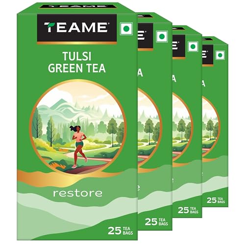 Image of TE-A-ME Green Tea - Tulsi (Pack of 4) | Tulsi Green Tea Bags 100 pcs