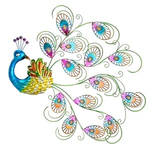 HOBYLUBY Metal Wall Art Decor, 20'' W x 19'' H Peacock Wall Hanging Decor & Wall Sculpture, Large Wall Decor for Patio, Fence, Garden, Home Decor (Blue) HOBYLUBY Metal Wall Art Decor 20 W x 19 H Peacock Wall Hanging Decor Wall Sculpture Large Wall Decor for Patio Fence Garden Home Decor Blue