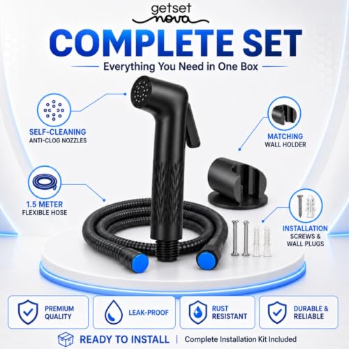 Image of Anti-Clog Jet Spray for Toilet with 1.5 Meter Pipe, ZeroBlock Silicone Nozzles, High Pressure Health Faucet, Leak-Proof Stainless Steel Jet Spray Gun, Bathroom Bidet Spray Full Set, Black