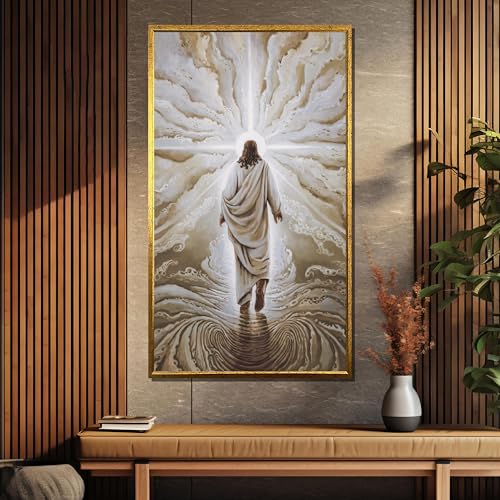 Tableau Jésus sur toile 30x50 cm avec texture dorée TONGYINLI - 2