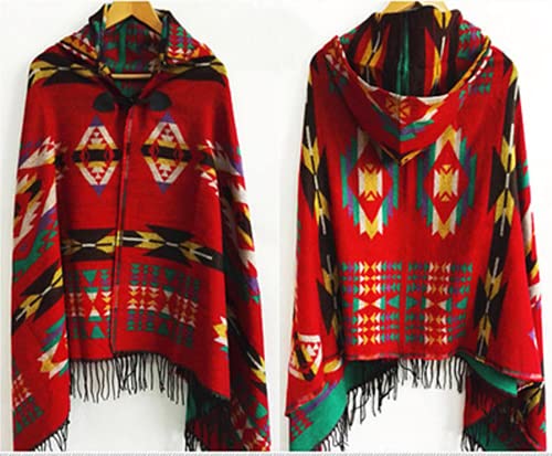 YEESAM Hoodie Poncho Bohemian Blanket, Hooded Shawl Cape Cloak Scarf Tassel2