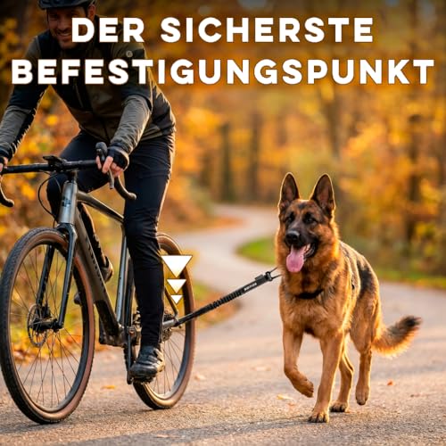 BIKE AND DOG - Fahrrad-Hundeleine, werkzeuglose Befestigung, spezielles Geschirr als Option, inklusive 2 Fahrradbändern. Patentiert. (Schwarz)