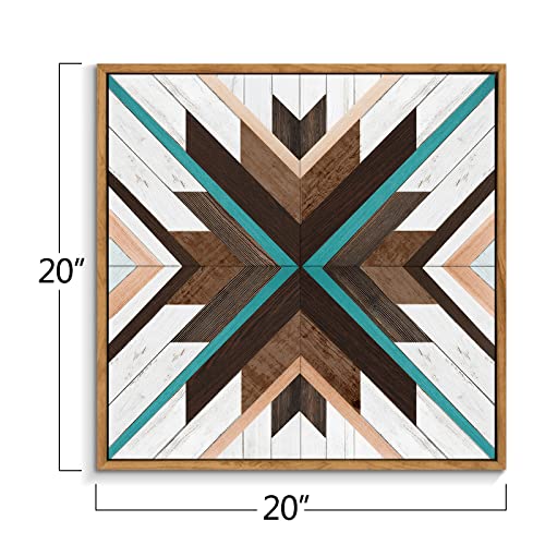 Framed Plank Canvas Wall Art Colorful Geometric Wooden Grain Style Picture Paintings, Rustic Wall Art Decor Boho Artwork For Farmhouse Living Room Home & Office Walls 20" X 20" #TOP1