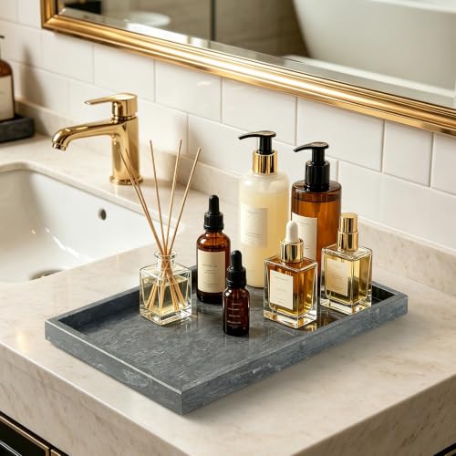 Image of Real Natural Large Marble Tray for Bathroom, Vanity, Kitchen Counter