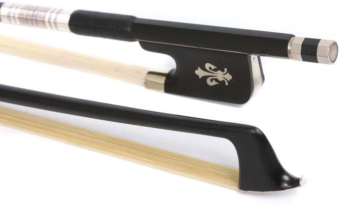 Viola Bow 4/4 size Carbon Fiber stick Ebony Frog Natural white Horse Hair inlay fleur-de-lis well balance (pattern1)