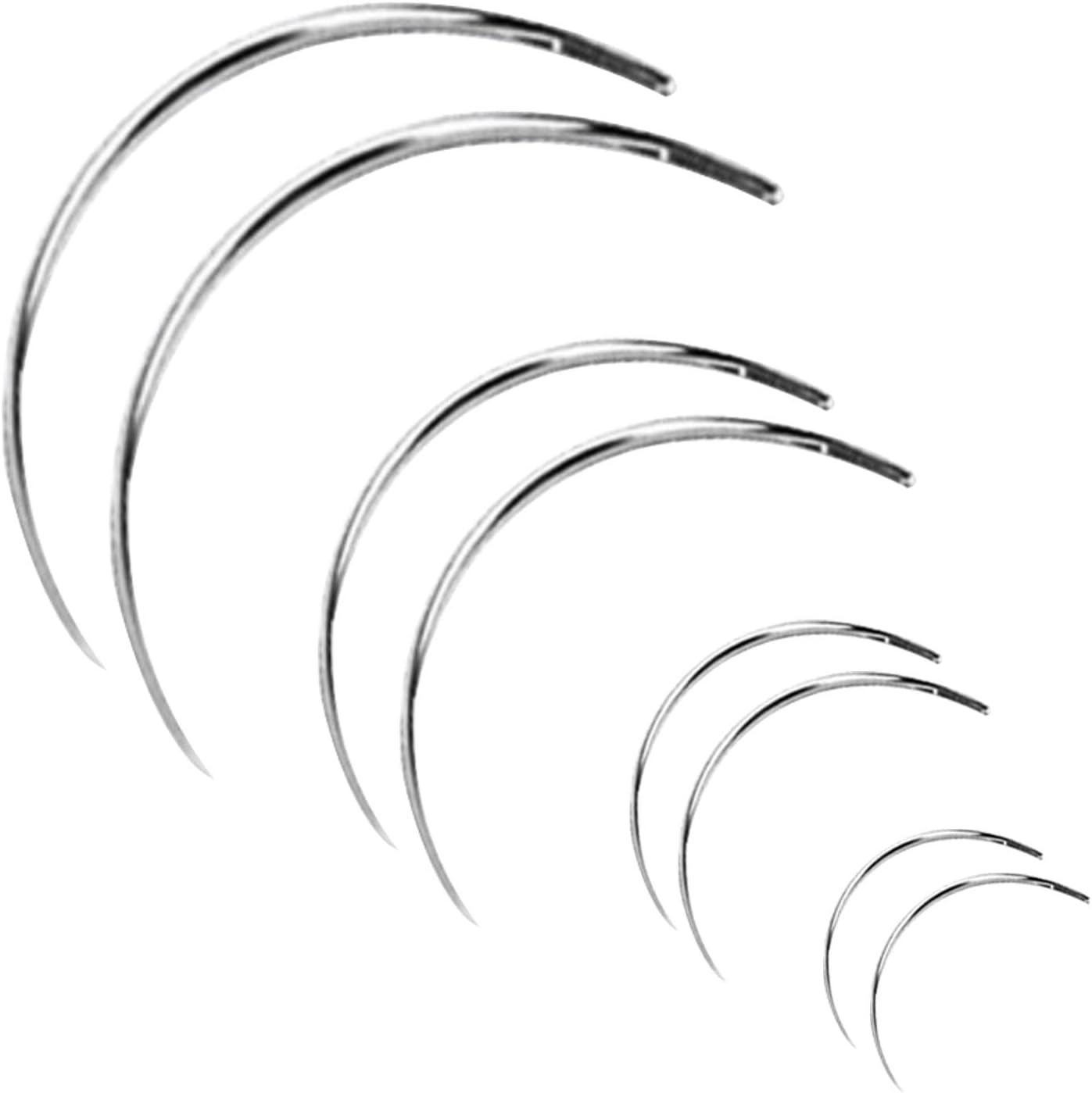 8pcs Curved Needle Set 2" 2.5" 3" 3.5", Heavy Duty Durable Sewing Needle Repair Kit Assorted, Curved Hand Sewing Needles for Upholstery, Leather, Carpet Canvas Repair(Silver)