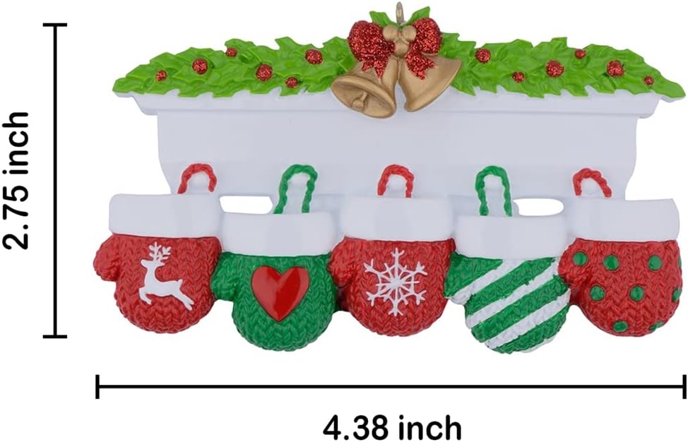 Family Christmas Ornament 2026 Personalized Family of 5 Mantel Mittens image 4
