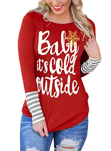 For G and PL Women Casual Letter Print Long Sleeve Blouse Striped Christmas Cotton Top Baby XXL