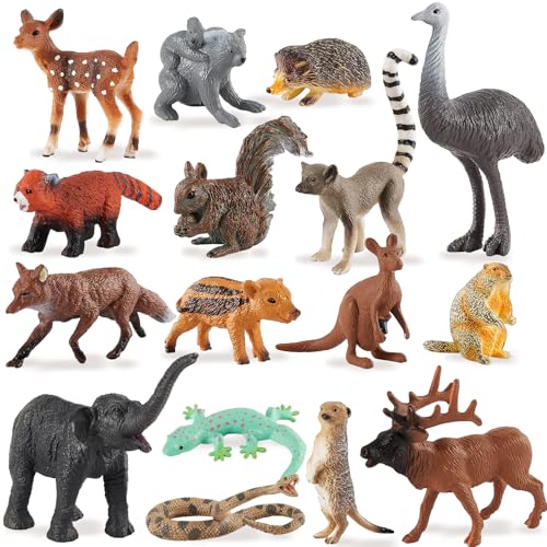 TOEY PLAY Woodland Animals Toys Realistic Forest Animals Figures Kids Wild Zoo Animals Toys Playset Squirrel Deer Snake Learning Toys for Boys Girls 3 4 5 6