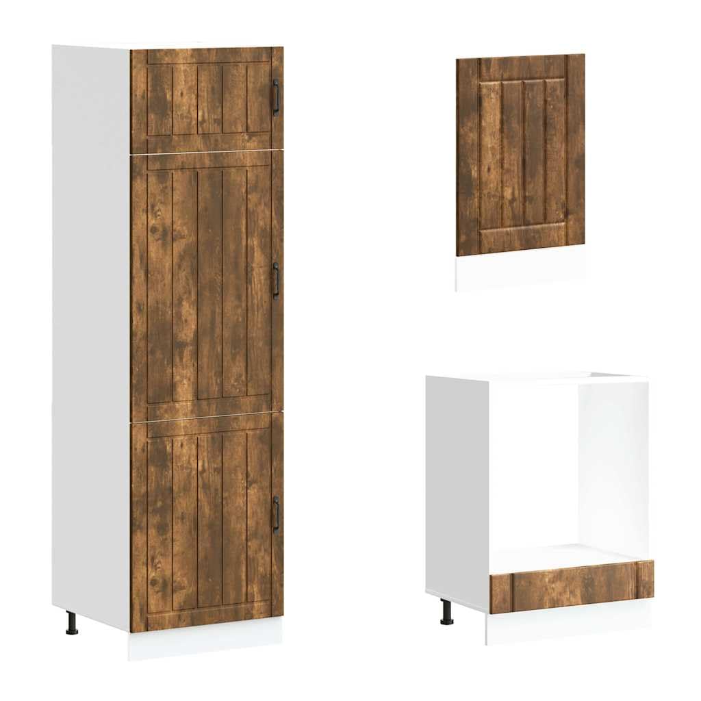 Set Mobili da Cucina 7 Pezzi Lucca Rovere Fumo in Truciolato | Soluzione modulare salvaspazio per la cucina con scomparti capienti e piedini regolabili in altezza.