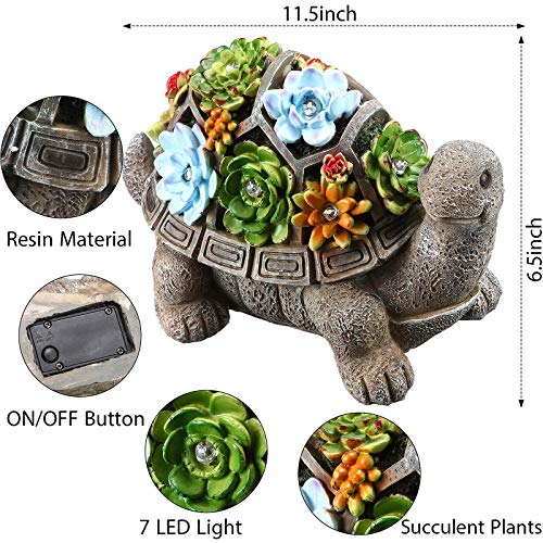 Jetec Solar Turtle Garden Figurine Turtle Statue Outdoor Decor Waterproof Resin Garden Decor Tortoise Sculpture Ornament With 7 Leds For Patio Lawn Yard Garden #TOP2