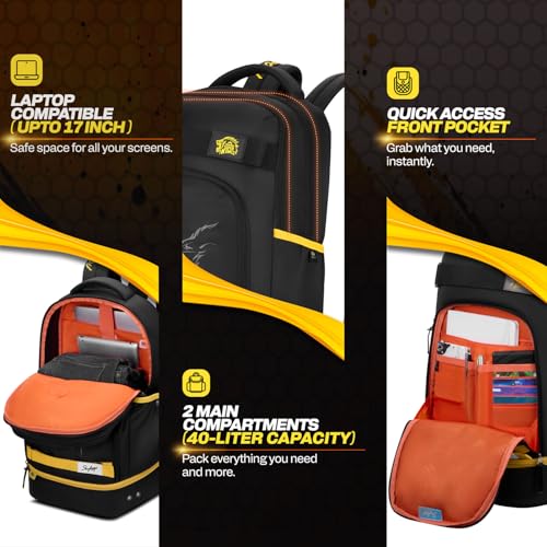 Image of Skybags Namma 16.5 inch Compatible Laptop Backpack 40L | 2 Compartments with Quick-Access Front Pocket & Rain Cover | Tablet Sleeve & Side Bottle Pocket | CSK Travel Backpack for Men & Women