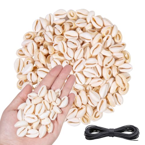 QICQDRAM 180 Pcs Cowrie Shell Beads with Hole Seashells 0.63-0.71 White