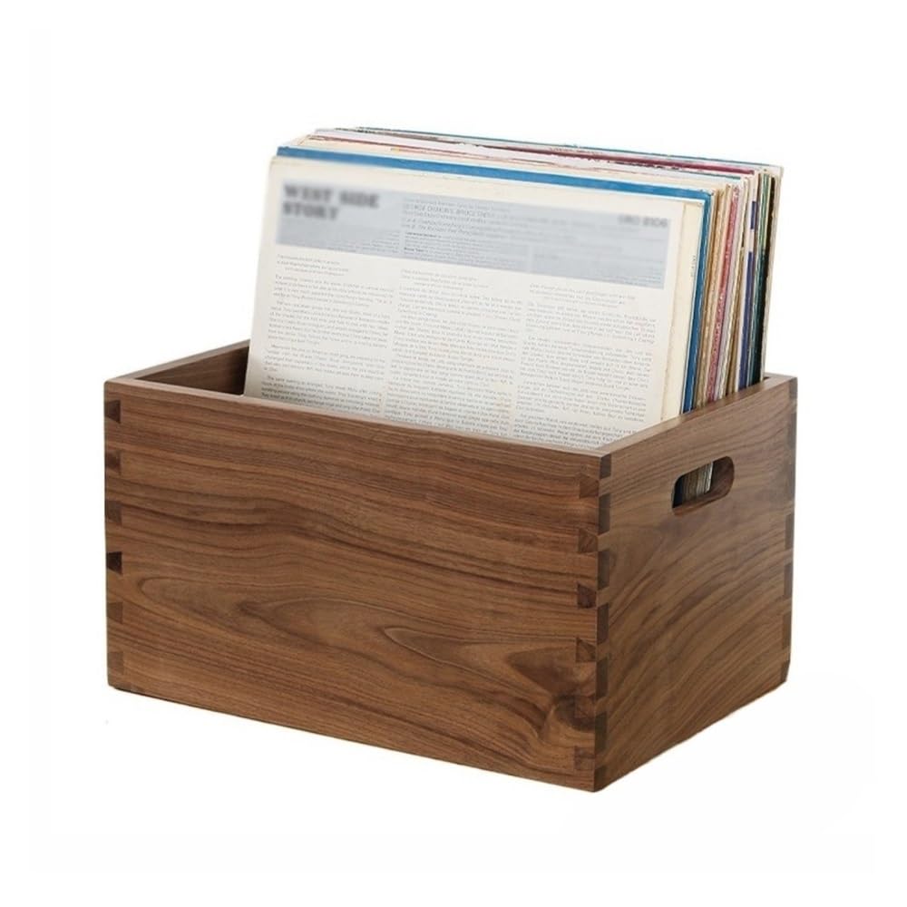 RYUQW3RE Cd Storage Rack Vinyl Record Storage Crate Wooden CD Holder, Black Walnut Cube Organizer Lp Box, Case(L)