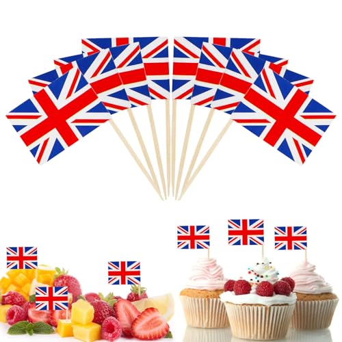 MORAINJAY 100pk Britis Toothpicks Flag VJ Day 80th Decorations Cocktail Toothpicks Union Jack Toothpicks Cake Topper Picks Beer Flag Cupcake Toppers Mini Food Fruits Toothpick