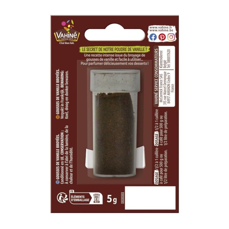 VAHINE - Vahiné Vanille De Madagascar En Poudre Blister 5G - Lot De 3 - Vendu Par Lot