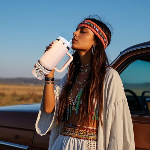 6PCS Bracelets for Stanley Cup Accessories, Western Cowboy Bracelet Stack Charms for Stanley Cup Decorations, Longhorn Bull Beads Charm Attachments for Stanley 40oz&30oz Tumbler with Handle4