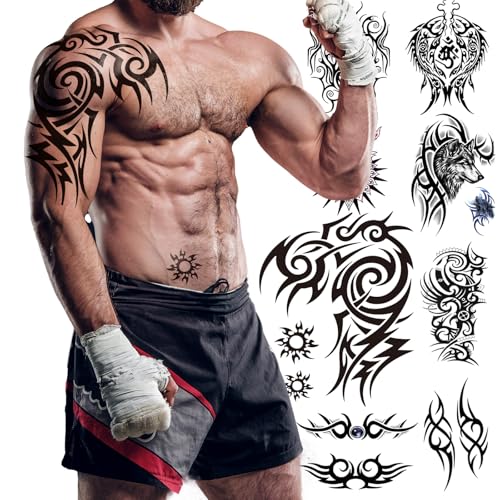 8-Sheet Waterproof Temporary Tattoos - Large Realistic Body Art for Men Women - Premium Fake Tattoo...