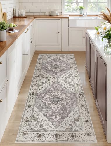 SERISSA Boho Washable Runner Rug, 2x5 Rug Non-Slip Vintage Earth Tone Hallway Kitchen Runner Rug Ultra Soft Print Distressed Floor Carpet for Bedroom Bathroom Laundry Room