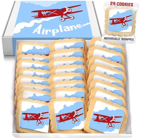 Image of Airplane Cookies Theme 24 Pack Cookies Individually Wrapped | Red Glider Blue Sky Clouds Treats Dessert Birthday Party Baby Shower Aviation