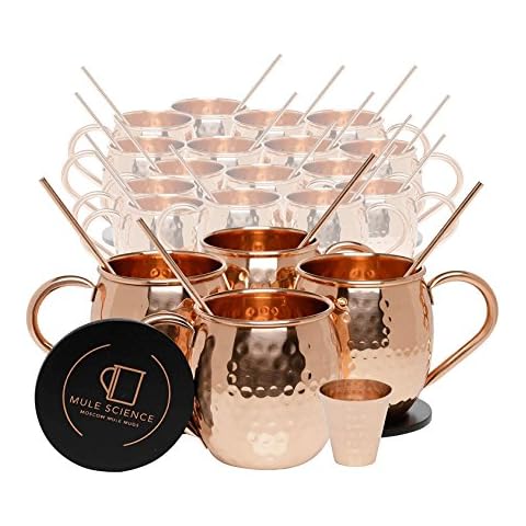 Advanced Mixology Set of 20 Pure Copper Moscow Mule Mugs by Mule Science with BONUS: Cocktail Copper 20 Straws, 2 Shot glasses and 20 coasters! Cover