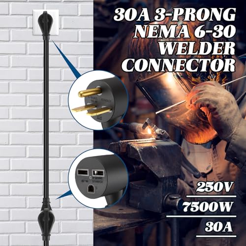 Image of Kanayu 25ft 30A NEMA 6-30 Extension Cord, 6-30P Male Plug to 6-30R Female Receptacle Power Cord with Handle for Welder Compressor Heater, STW 10 AWG /3C, 250V, 7500W, ETL Listed