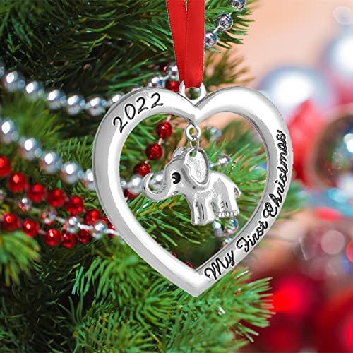 Baby's First Christmas Ornament 2022 - 5Pcs Silver Heart With Hanging Animal Christmas Ornament - Babies Christmas Ornament Engraved My First Christmas 2022 - Baby Ornament 2022 With Gift Box #TOP6