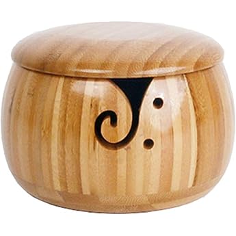 Wooden Yarn Bowl Wooden Bowl Yarn Storage with Lid - Accessory Organiser for Sewing and Crochet Holder - Handmade Knitting Bowls with Carved Holes and Drilled Holes #2