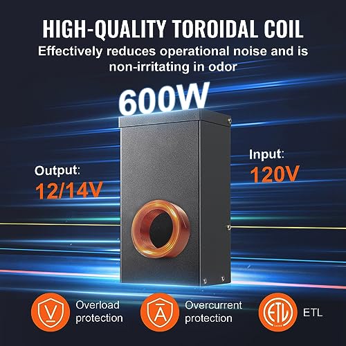 Image of VEVOR 600W Landscape Transformer, Timer & Photocell Sensor Equipped, Weatherproof Outdoor Lighting Converter, 120V AC to 12V /14V AC, Ideal for Exterior, Spotlight, Pathway,ETL