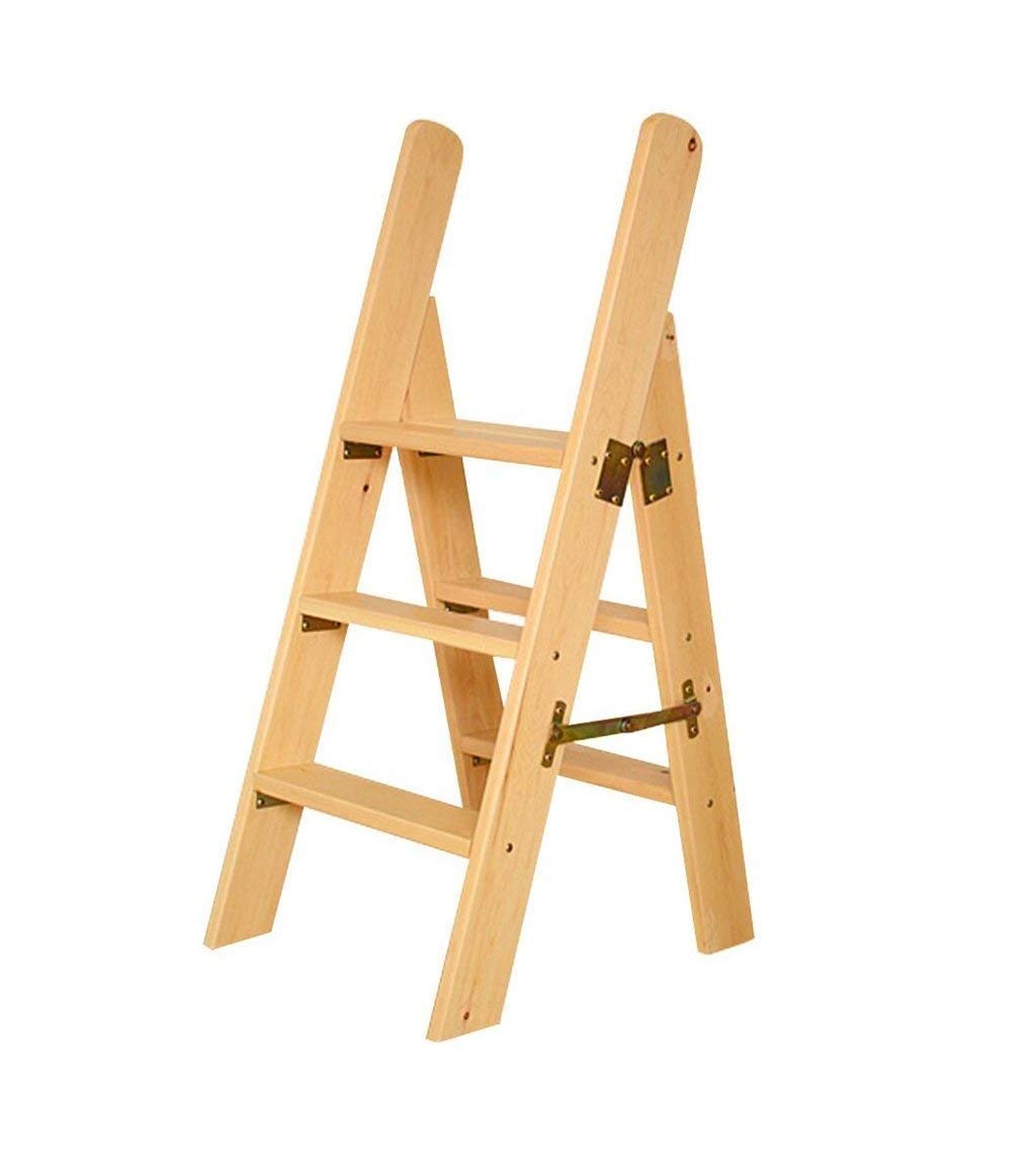 Wooden Folding Step Stool Herringbone Attic Portable Easy to Store 3 Steps Ladder Stool 43.3x23.6x17.7in