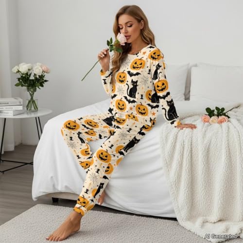 Image of Women's Pajamas Set Soft 2 Piece Loungewear Long Sleeve Pj Set Matching Sleepwear with Pockets for Women Plus Size