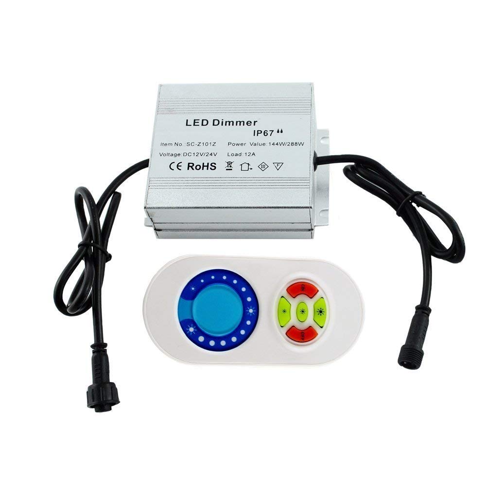 Contrôleur Variateur LED DC12V avec Télécommande, IP67 Étanche, Réglage de la Luminosité pour Spot Escalier Terrasse
