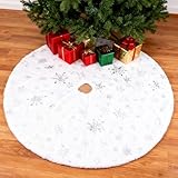 Hocadrv 122cm Weihnachtsbaum Rock Rund Christbaumdecke Schneedecke Deko Weiß mit Paillettenstickerei Weiche Weihnachtsbaum Decke Schneeflocken Tannenbaum Decke Unterlage Teppich