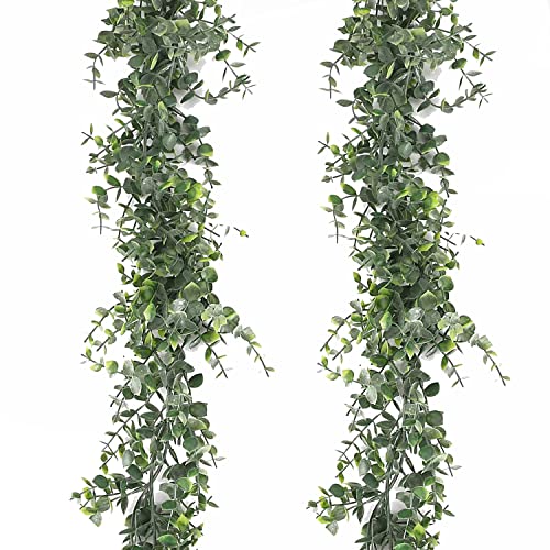 2 piezas Planta de eucalipto artificial guirnalda verde hoja de eucalipto colgante eucalipto hojas de fondo boda arco decoración de pared decoración de mesa… Cover