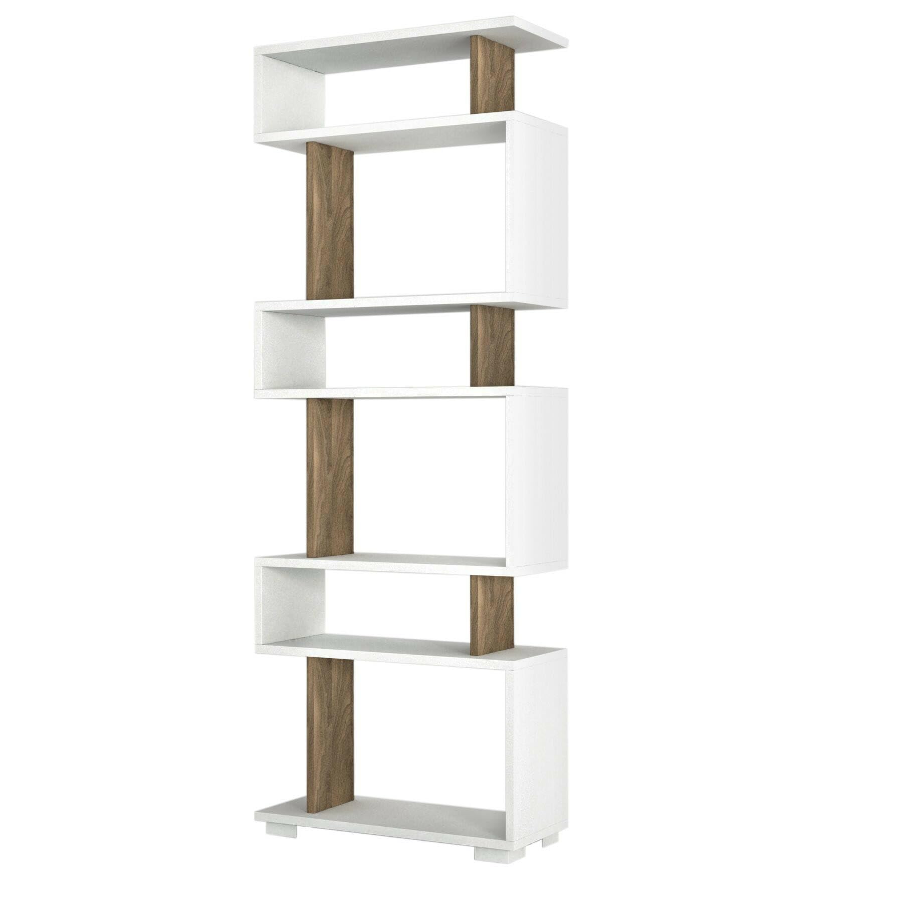 Dmora - Libreria Panopea, Scaffale da ufficio, Mobile portalibri, Biblioteca, 60x20h165 cm, Bianco e Noce
