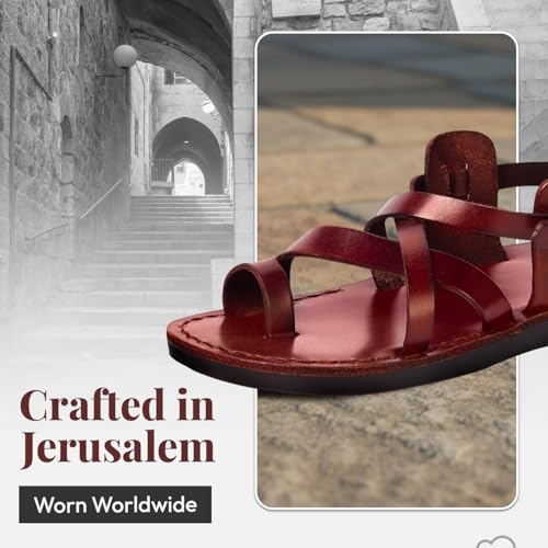 Image of Holy Land Market Men /Women Biblical Jesus Leather Sandals /Slides From Jerusalem (Jesus Style I)