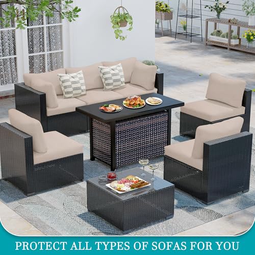 Image of 14Pcs Stretch Patio Cushion Covers,Outdoor Couch Covers Replacement,Outdoor Couch & Sofa Slipcovers,for Patio Furniture Cushion Covers,Washable Reusable Furniture Protector (Beige,Cover Only)