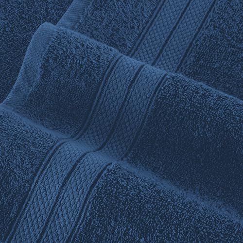 Image of Elegant Comfort Luxury 6-Piece Towel Set, Premium Soft 100% Turkish Cotton, Three Line Popcorn Design 2 Bath Towels, 2 Hand Towels and 2 Washcloths Towel Set - Quick-Drying and Absorbent, Navy Blue