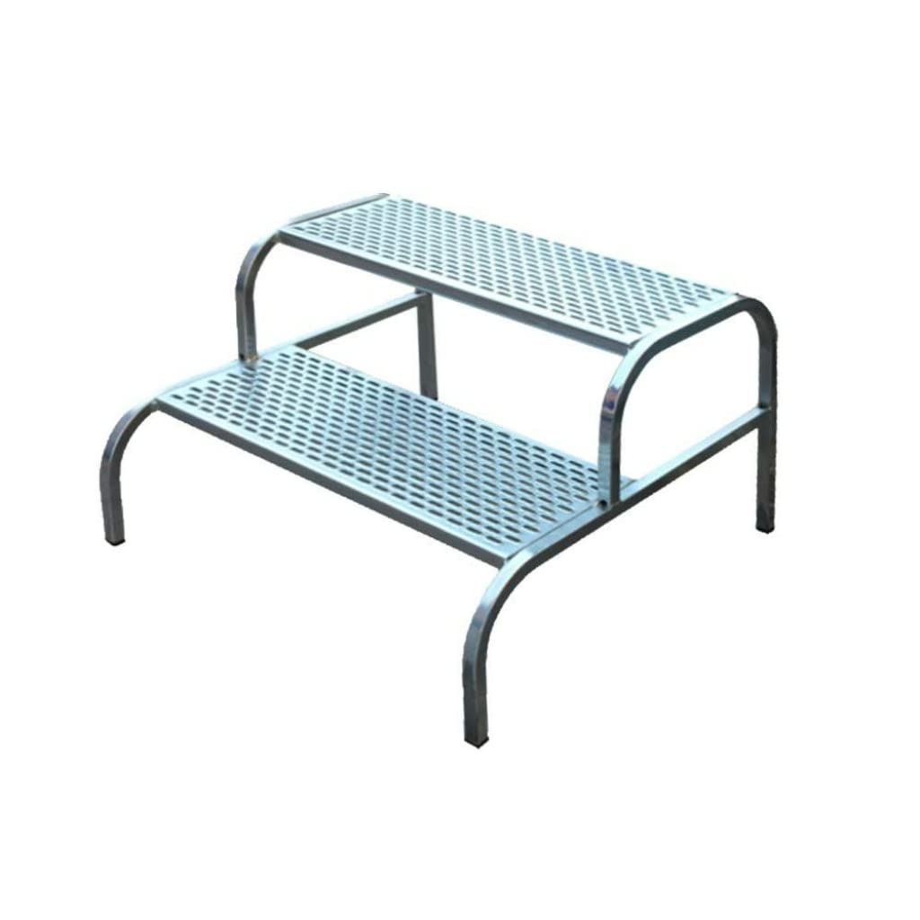 Escalón Metálico de Dos peldaños - Escalera Antideslizante de Acero Inoxidable. Accesorio Ideal para Caravanas, Mobil Homes y Casas Prefabricadas. Gris