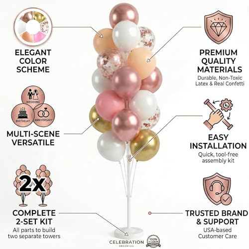HIIINS Set of 2 Balloon Column Kit with Base&Pole for Bridal Shower Decor by Hiins - Used condition - Image 3