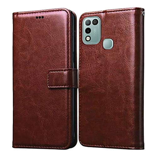 Image of Flip Cover Compatible with Infinix Smart 5 4G | Premium Leather Finish | Inbuilt Pockets & Stand | Flip Cover Back Case for Infinix Smart 5 4G (Brown)
