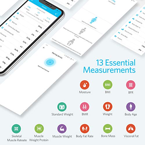 HOMEVER Scales for Body Weight, Smart Weight Scale with Bluetooth, BMI Bathroom Scales Digital Weight and Body Fat, Body Fat Scale with Smartphone APP, 8mm Tempered Glass Platform, 400 lbs - Black - Thumbnail 3