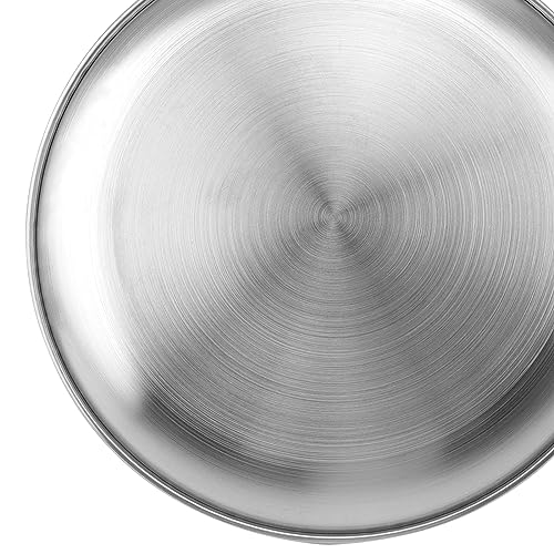ZEONHEI 3 Stück Edelstahl Teller Set, Φ20/23/26cm Edelstahl Rundes Geschirr, Silber Unterteller Edelstahlteller Servierteller Metallteller Camping Teller Platzteller für Picknick, Küche, Party
