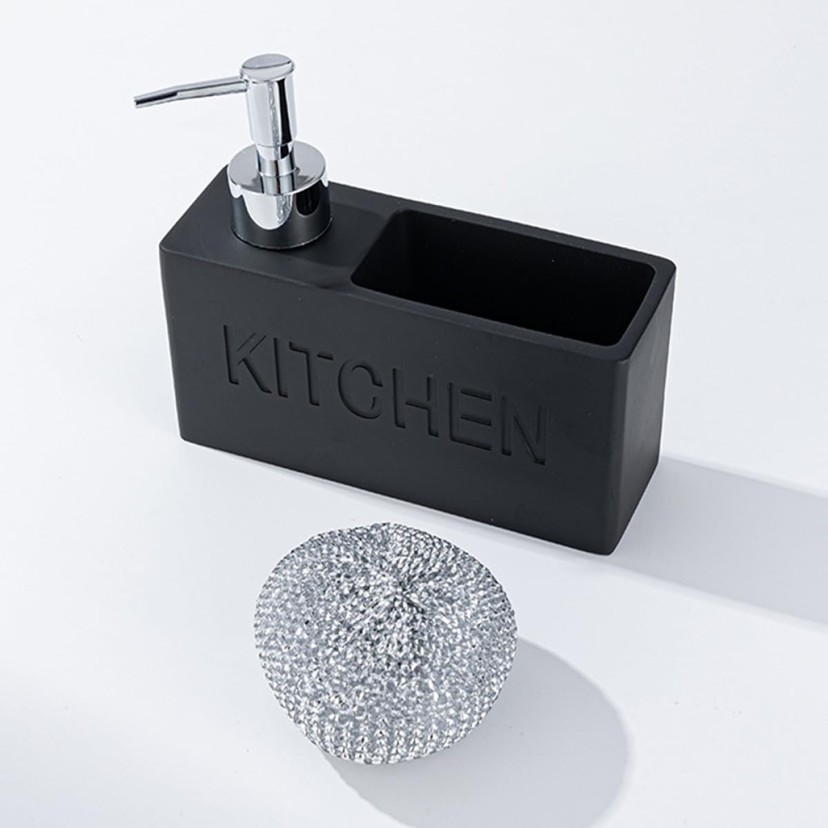 NOLITOY Distributore di Sapone per Bagno 280ml Nero con Spazzola in Acciaio, Design Semplice e Portatile, Set Ricaricabile Adatto per Cucina e Ufficio