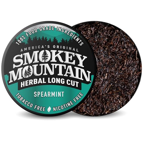 Image of Smokey Mountain Herbal Long Cut - Spearmint - 10 Can Box - Tobacco Free and Nicotine Free Snuff