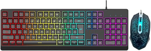 Dyazo Wired Gaming Keyboard and Mouse Combo Static RGB Static Light (only 2 Modes on & Off) for Windows Compatible for PC, Laptop (Black)