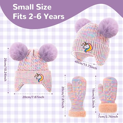 FENELY 2Pcs Kids Winter Hat Gloves Set for Ages 2-6-10 Boys Girls, Knit Thick Warm Fleece Lined Thermal Sets2