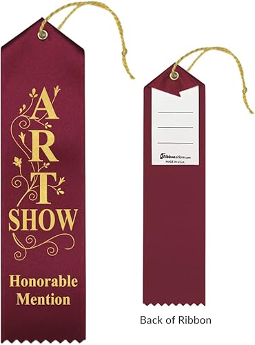Miniatura 2 de RibbonsNow Cintas de mención honorífica de Art Show - 25 cintas de granate con tarjeta y cuerda